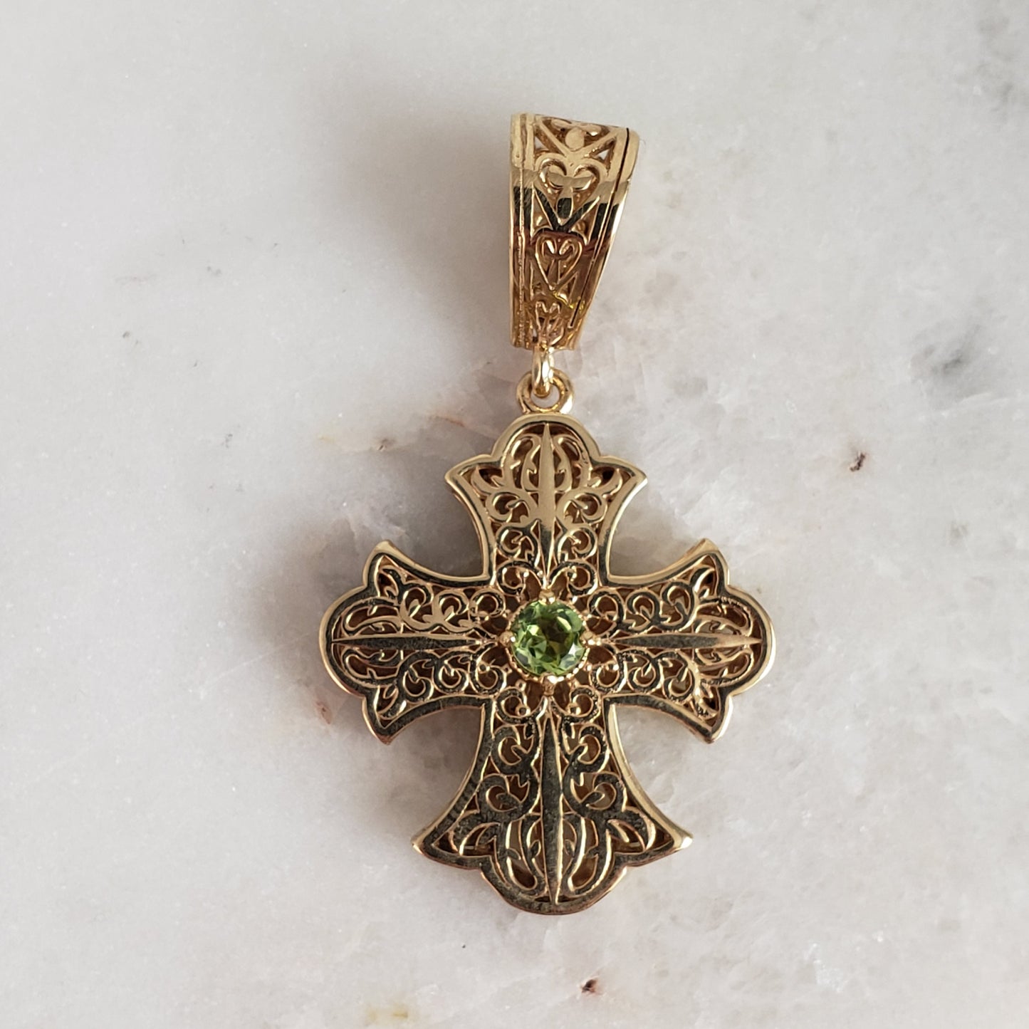 Filigree Cross Pendant Necklace with Gemstone Center