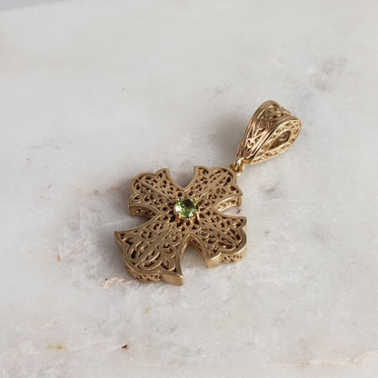 Filigree Cross Pendant Necklace with Gemstone Center