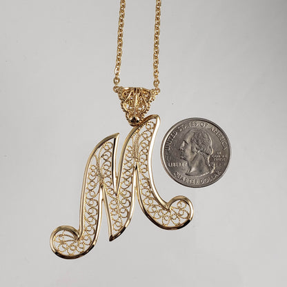 Filigree Bold Initial Pendant with Chain - TurkishBling