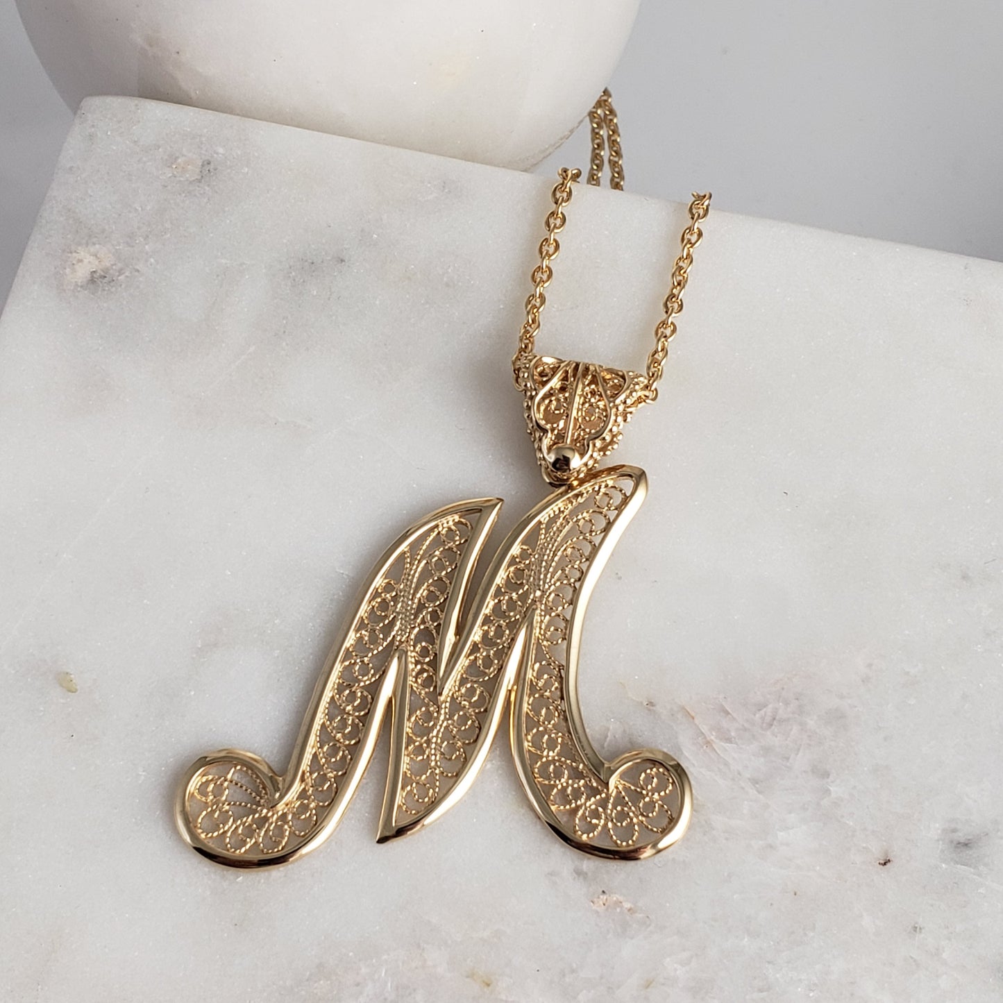 Filigree Bold Initial Pendant with Chain