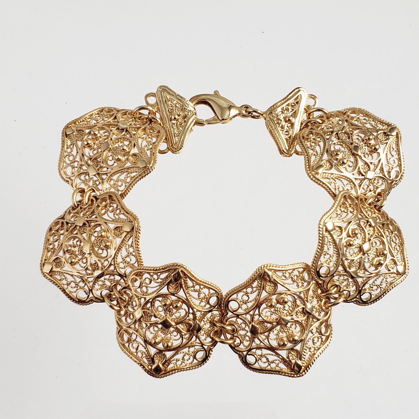 Beautiful Wide Gold Plated Filigree Panel Bracelet