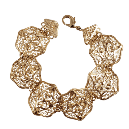 Filigree Panel Bracelet with Floral Scrollwork - TurkishBling