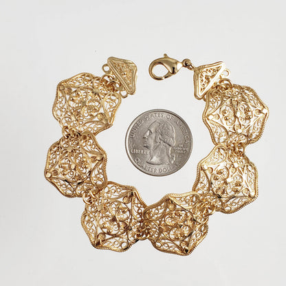Filigree Panel Bracelet with Floral Scrollwork - TurkishBling