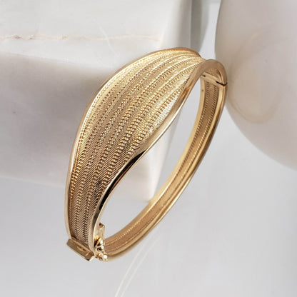 Wickerwork Hinged Cuff Bangle with Figure 8 Safety Lock - TurkishBling