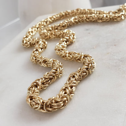 Limited quantity! Graduated Byzantine Necklace 18K Gold Plated Over Bronze Hand Made Byzantine Link Necklace with Gemstone Black Onyx Clasp