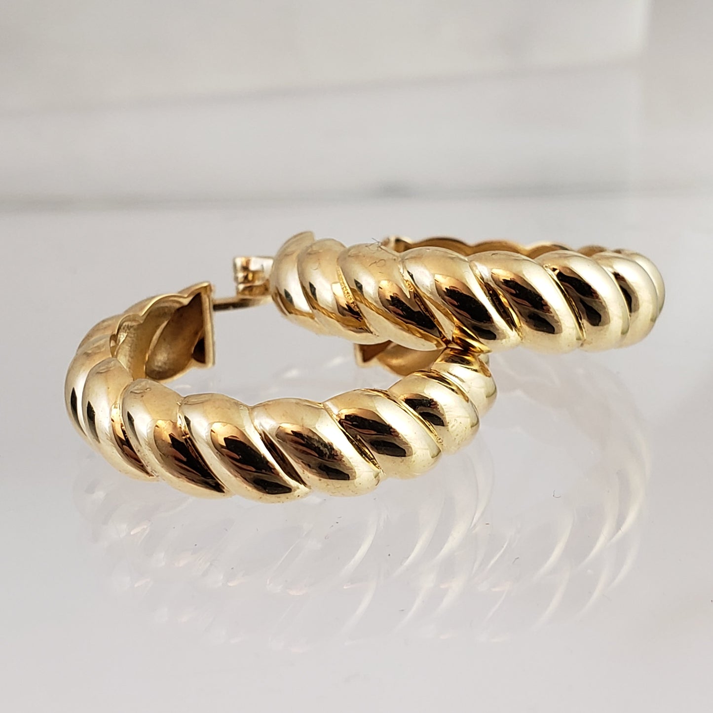 Golden Sculpted Cable Croissant Hoop Earrings