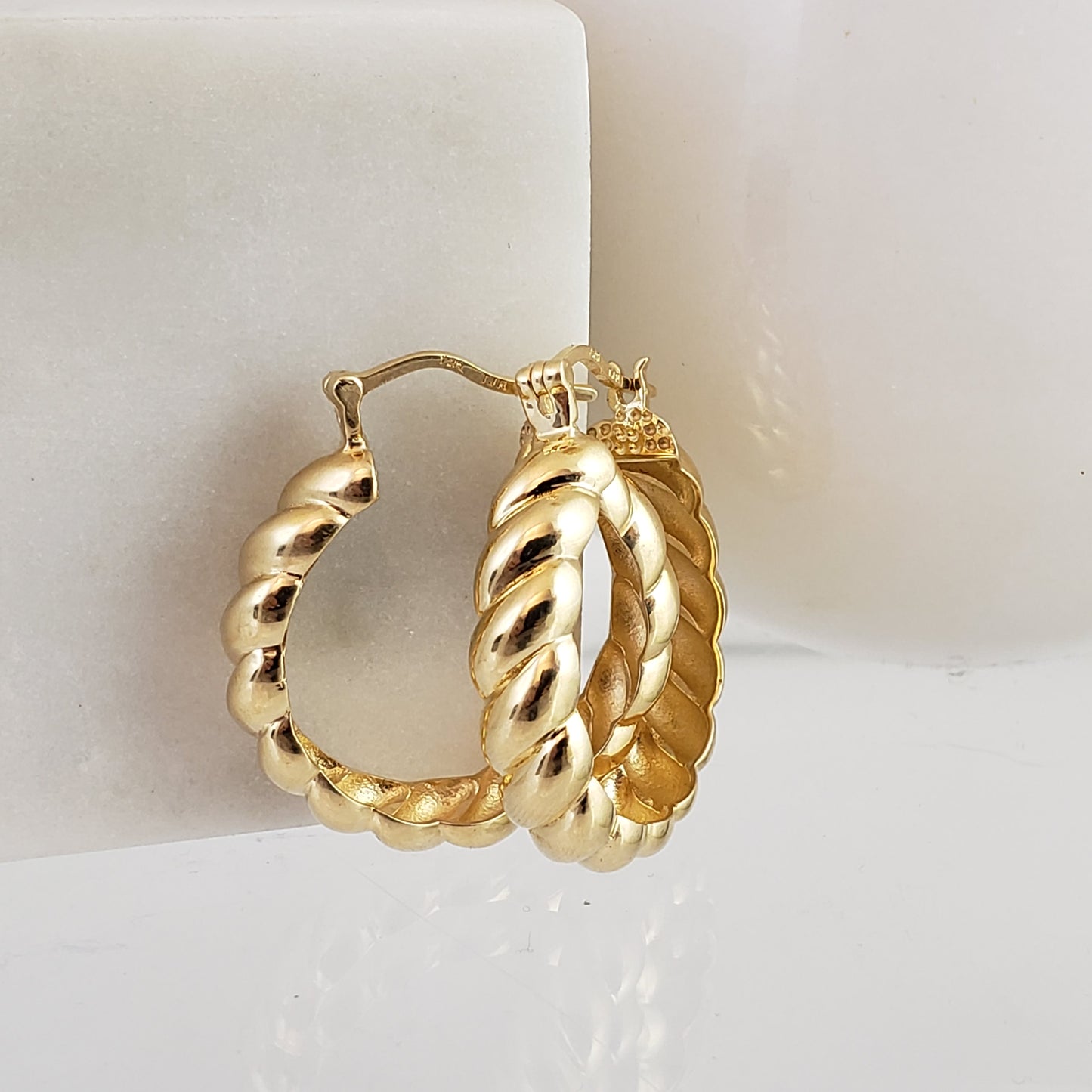 Golden Sculpted Cable Croissant Hoop Earrings