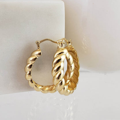 Rope Twist Hoop Earrings with Polished Finish - TurkishBling