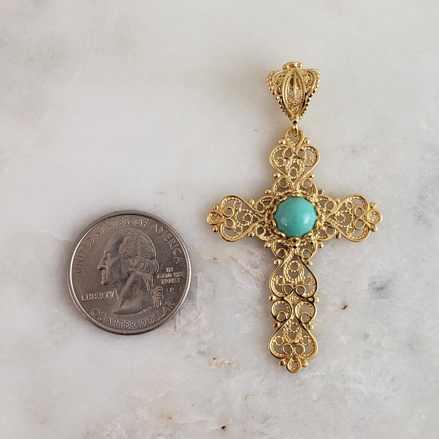 Turquoise  Cross Pendant 8mm