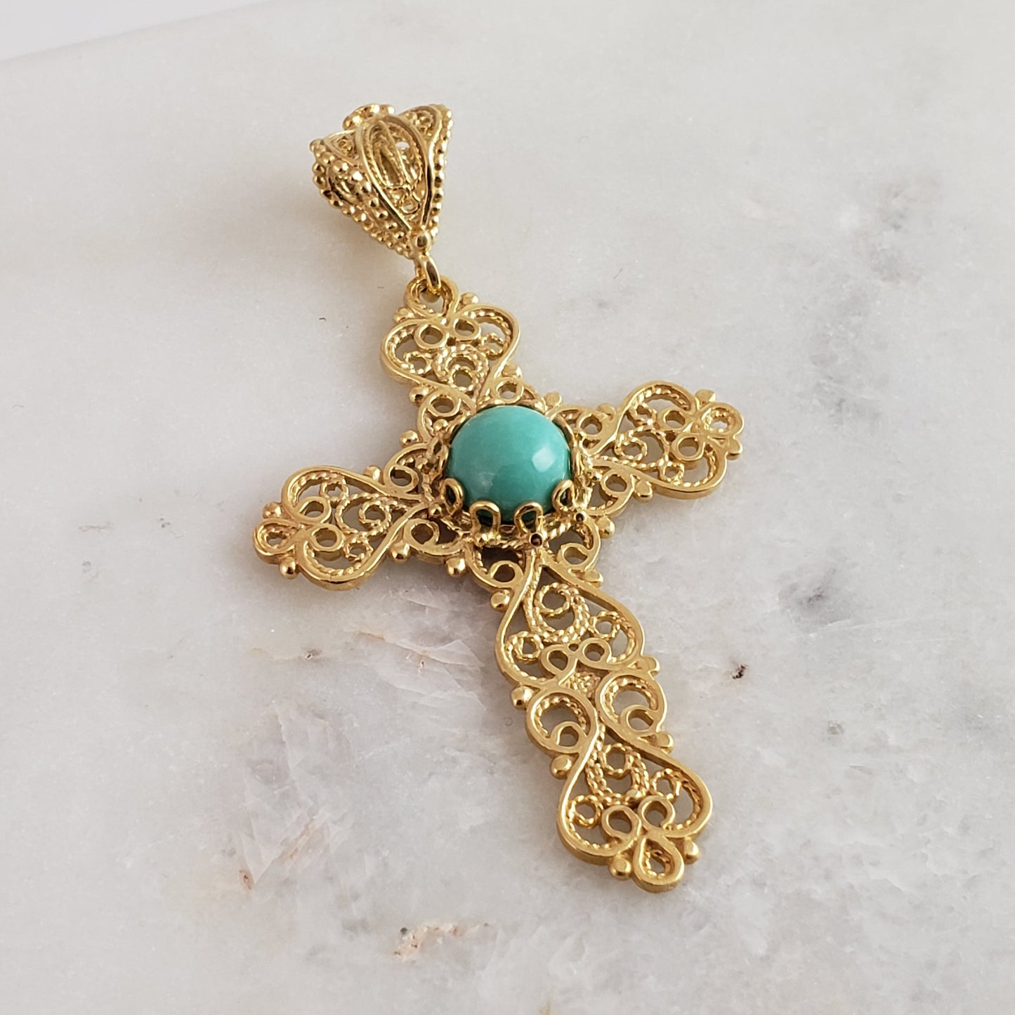 Turquoise  Cross Pendant 8mm