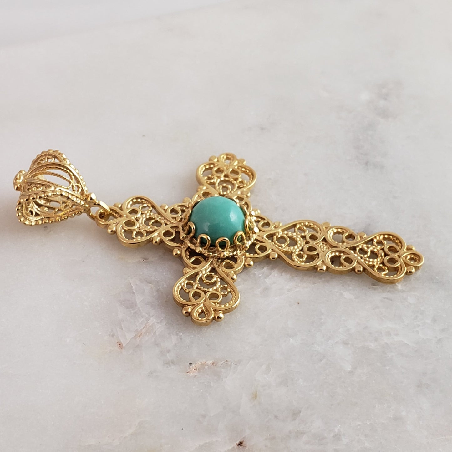 Turquoise  Cross Pendant 8mm