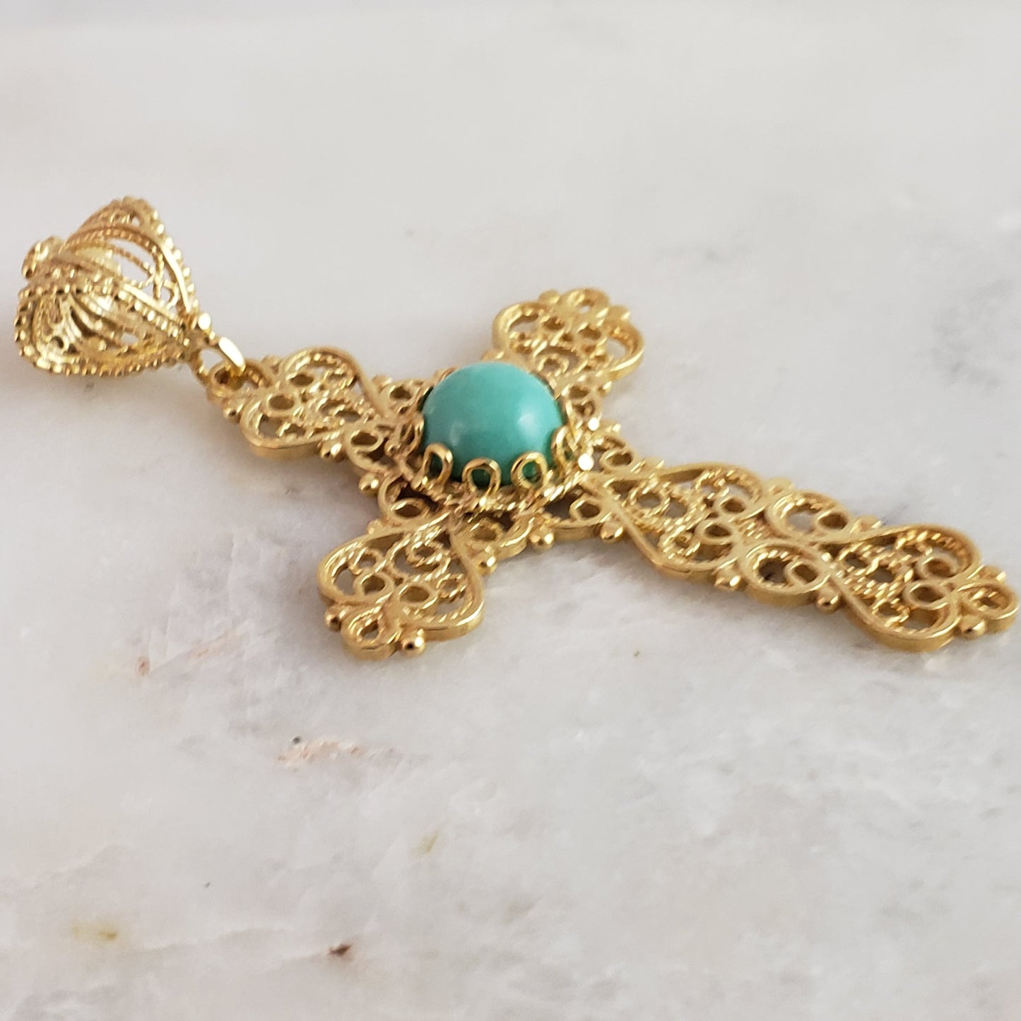 Turquoise  Cross Pendant 8mm