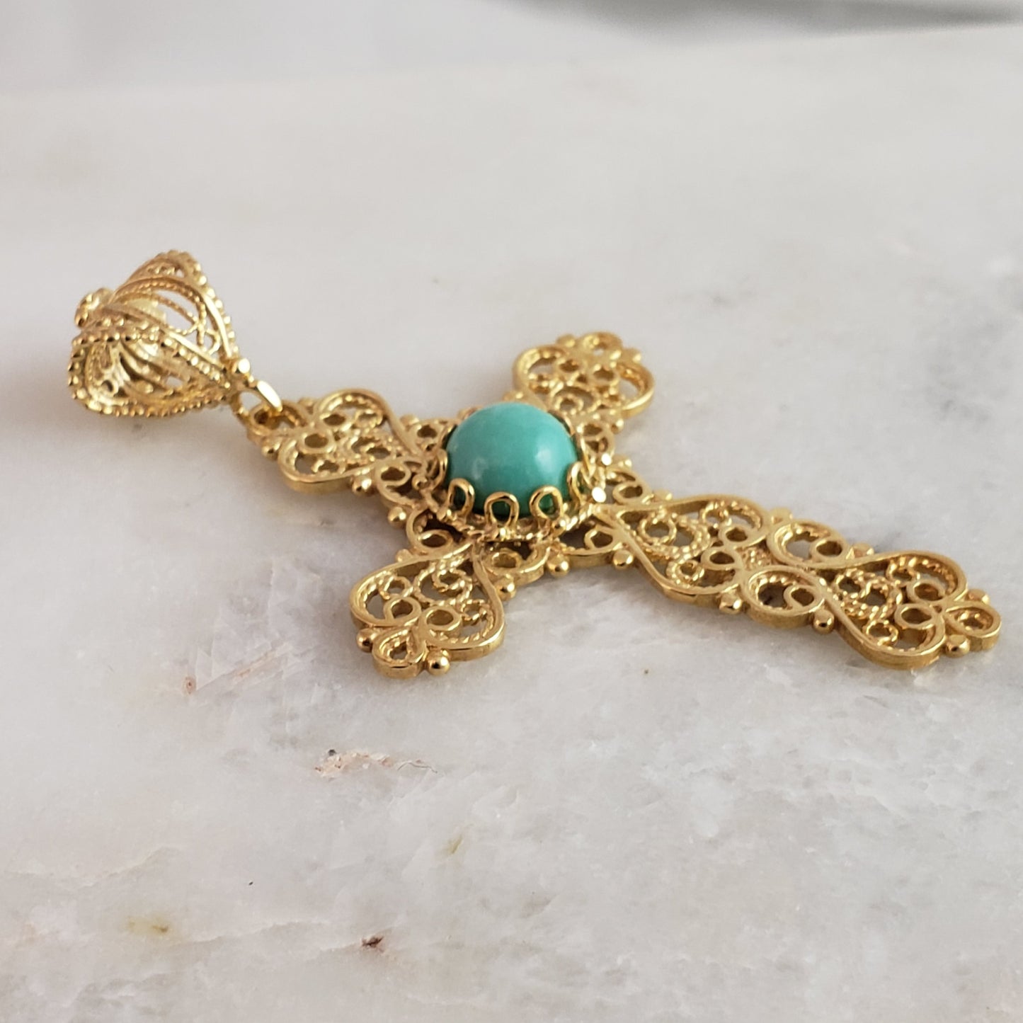 Turquoise  Cross Pendant 8mm