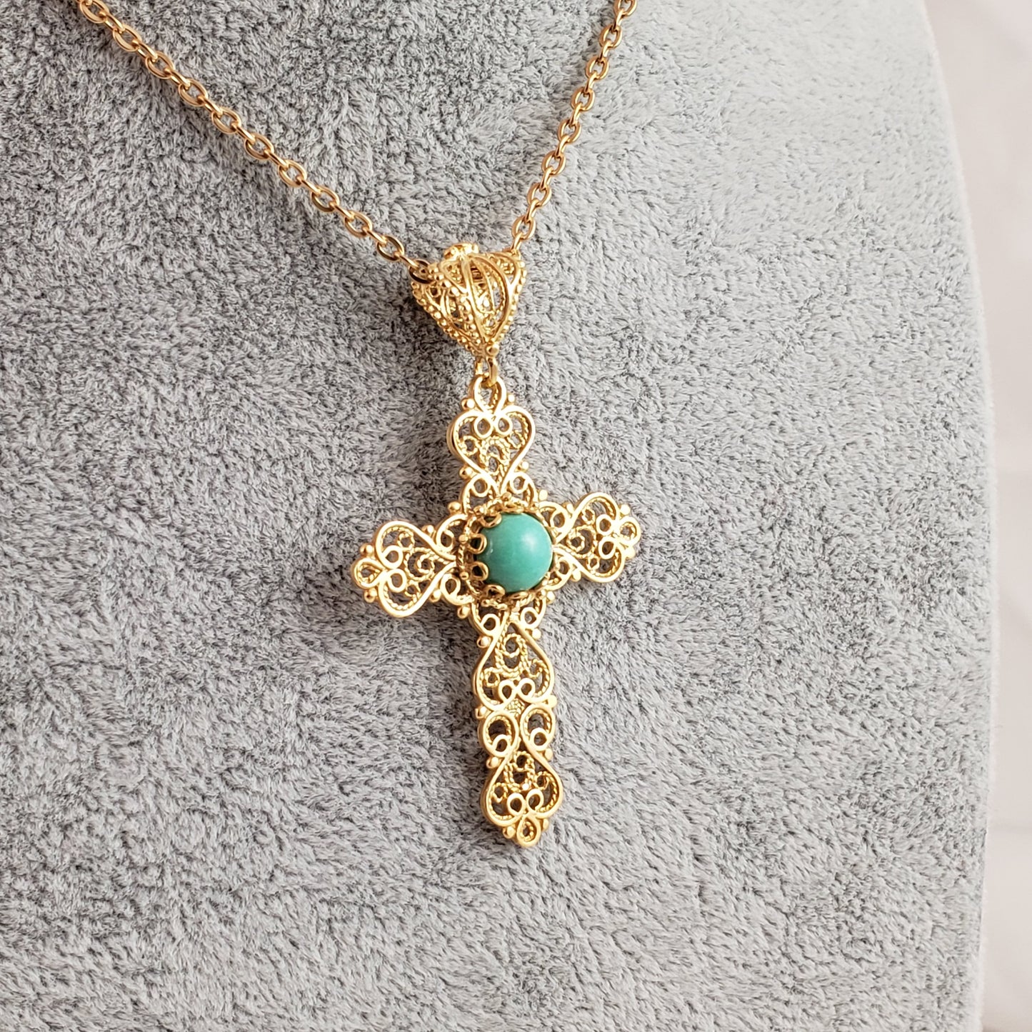 Turquoise  Cross Pendant 8mm