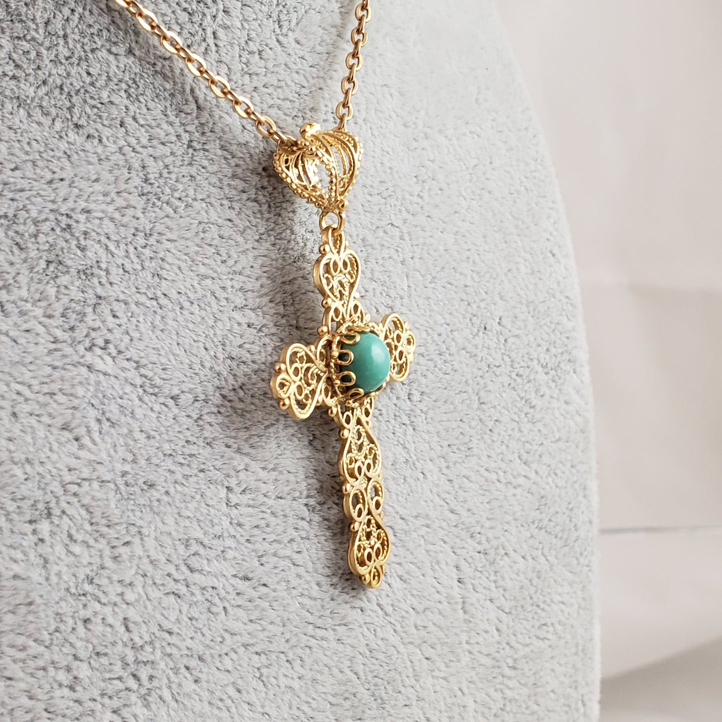 Turquoise  Cross Pendant 8mm