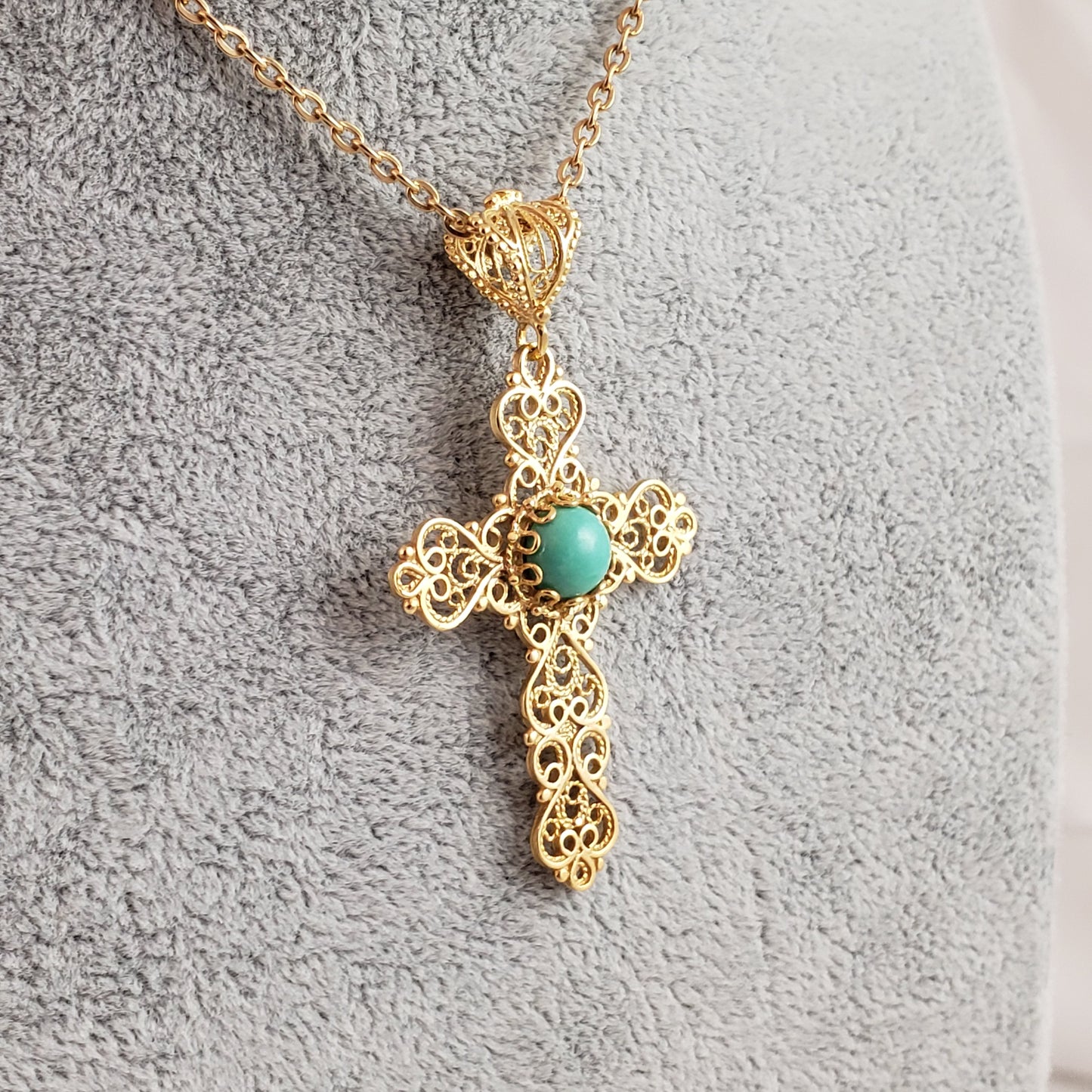 Turquoise  Cross Pendant 8mm