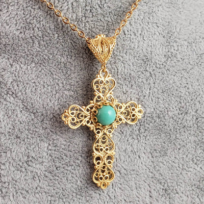 Turquoise Cross Pendant 8mm - TurkishBling