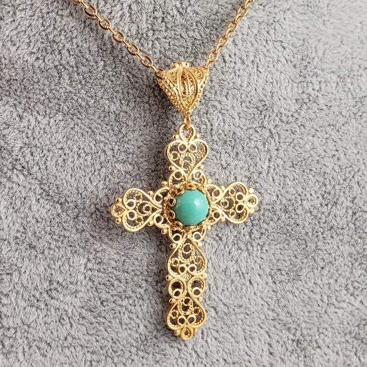 Turquoise  Cross Pendant 8mm