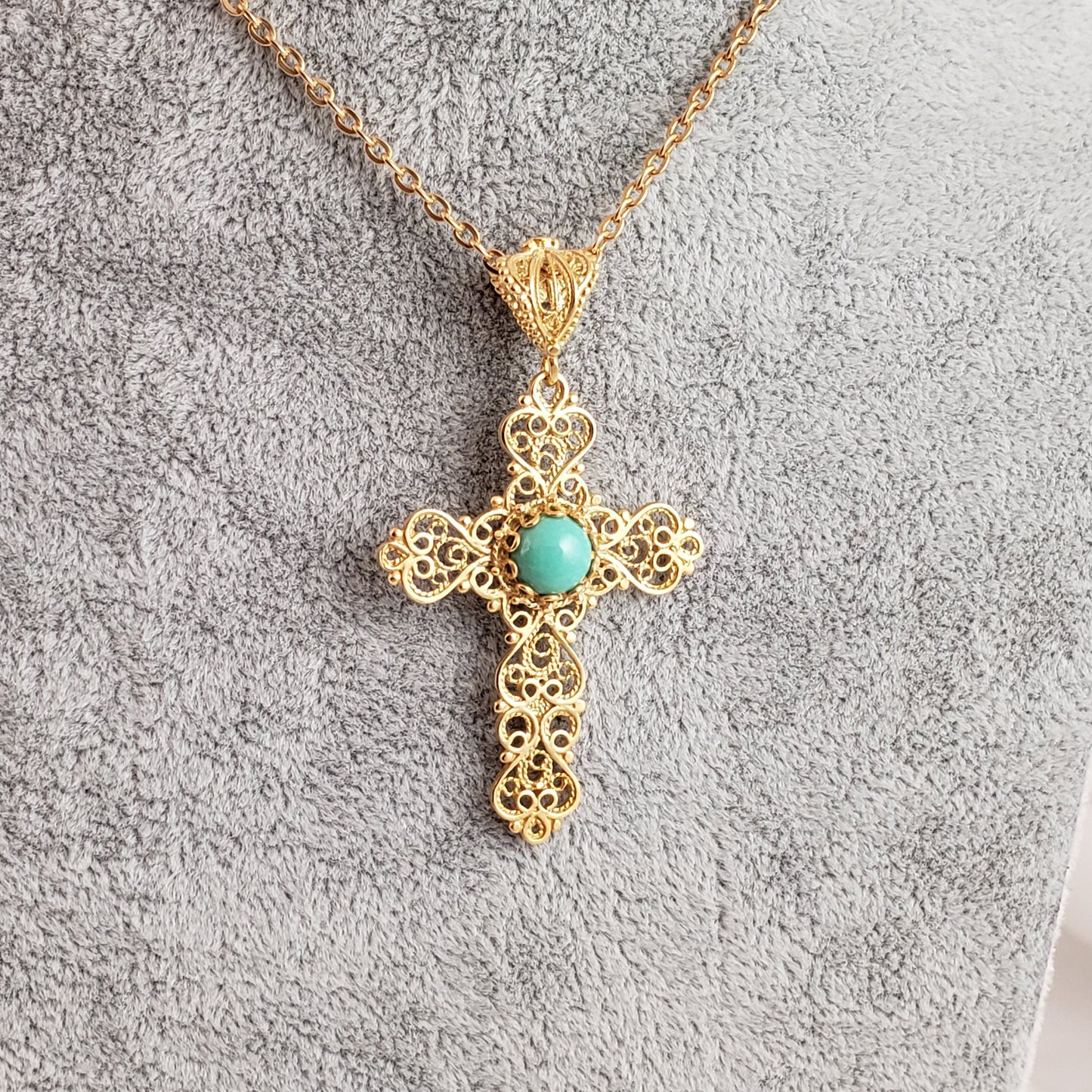 Turquoise  Cross Pendant 8mm