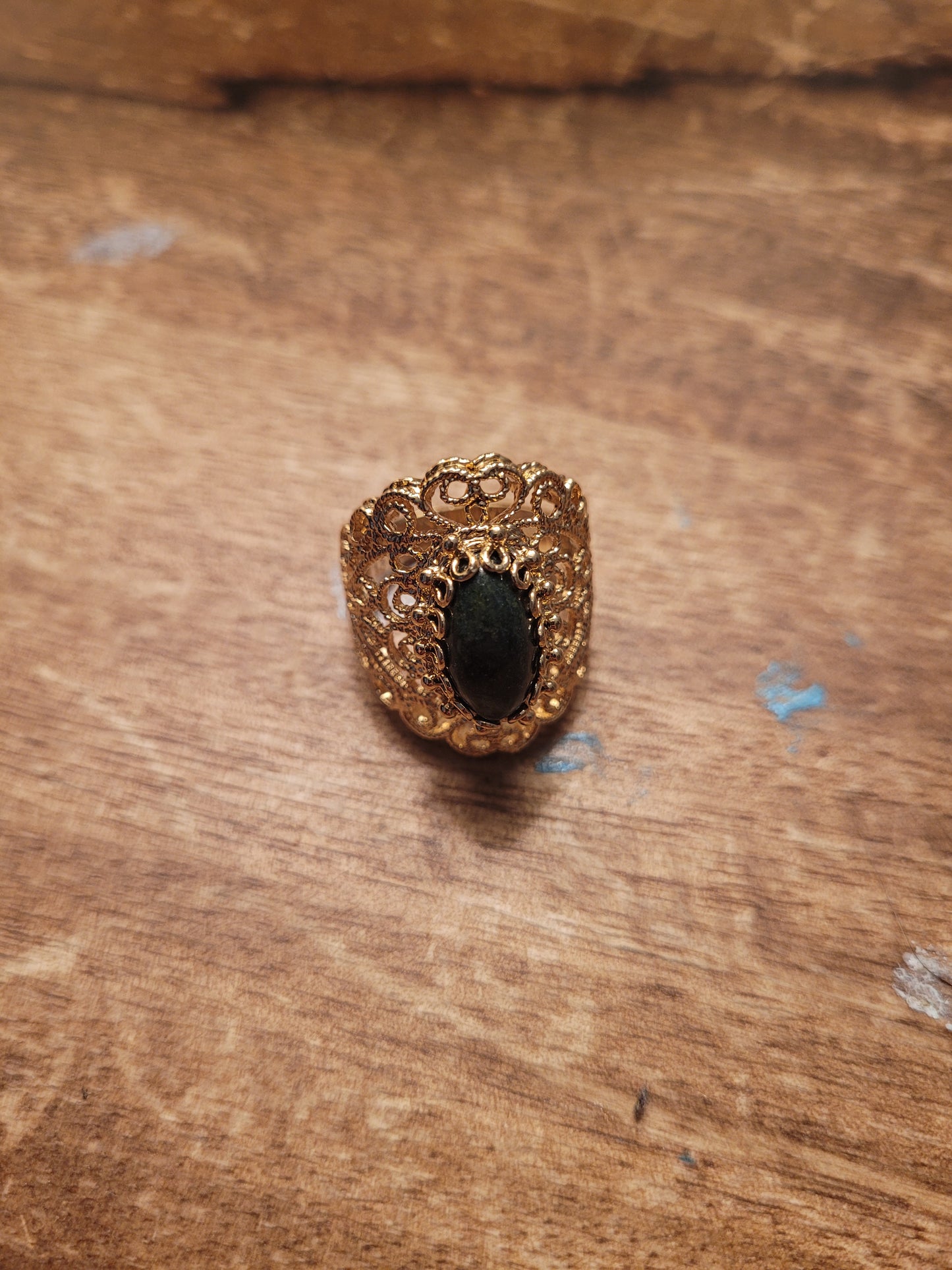 18K Gold Plated 14 x 7mm Gemstone Filigree Ring