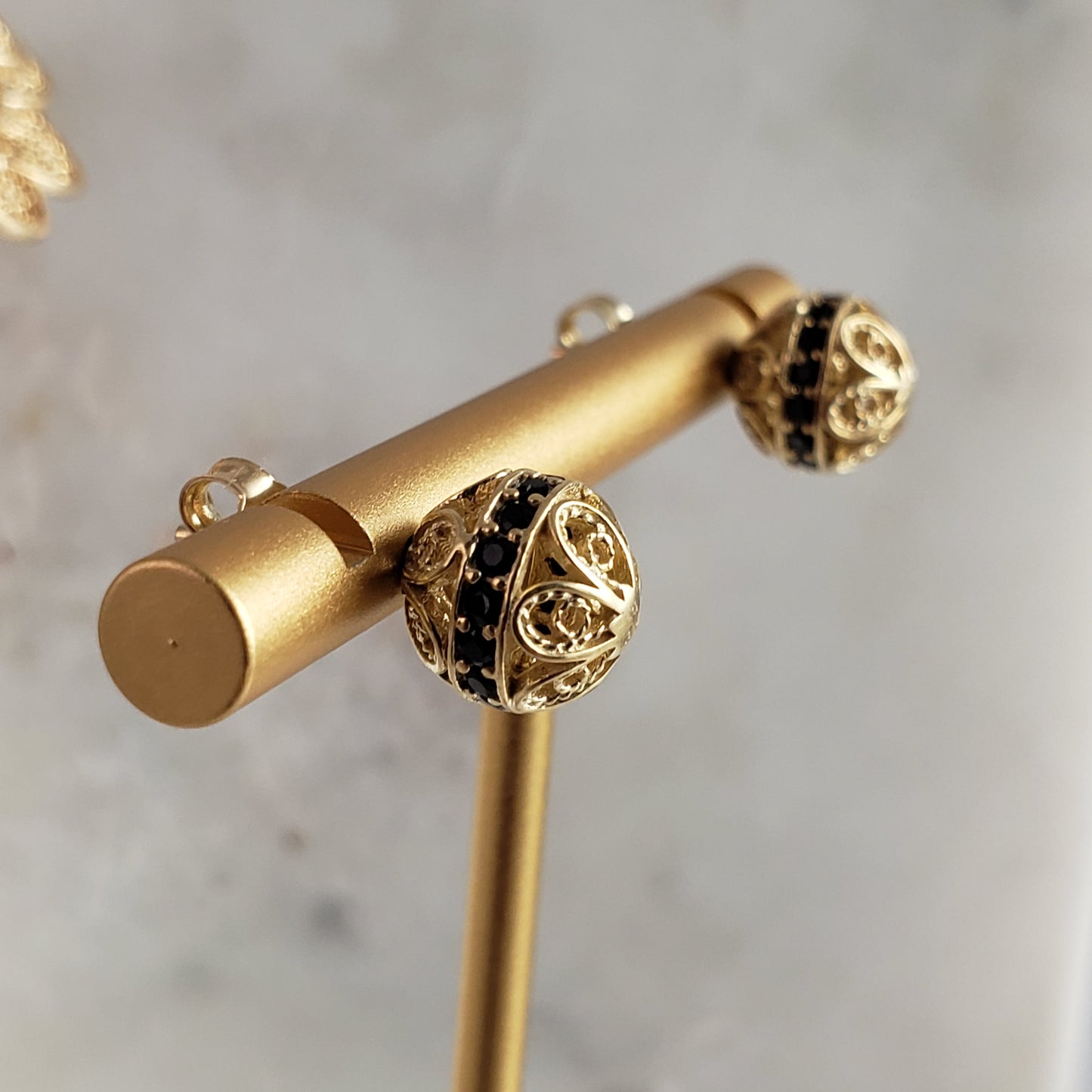 Sphere Gold Filigree Stud Earrings with Gemstones