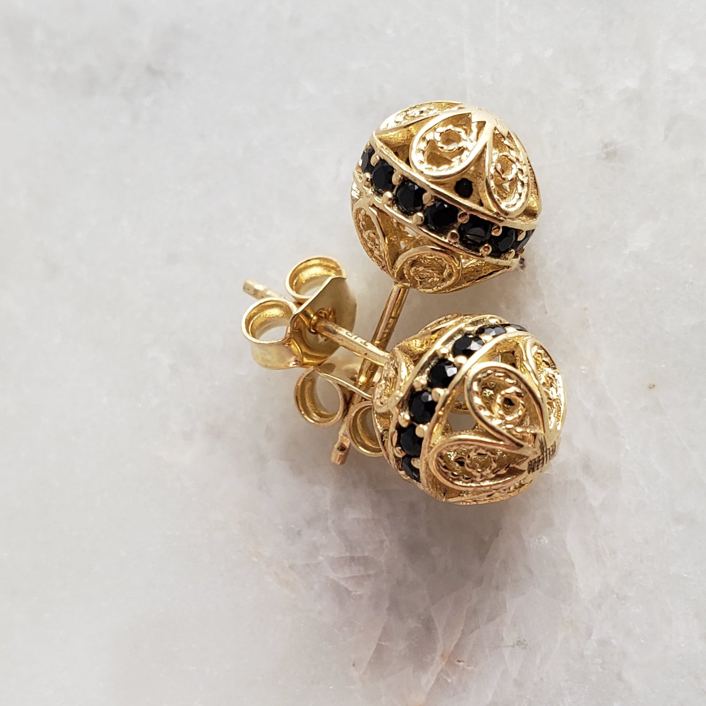 Sphere Gold Filigree Stud Earrings with Gemstones