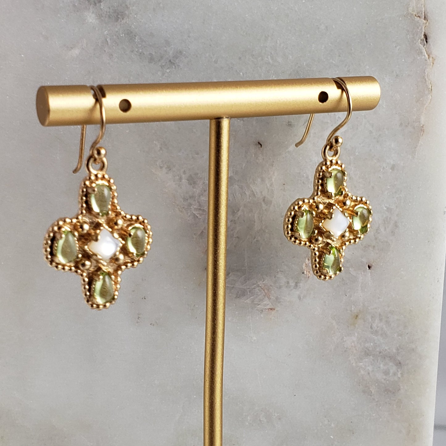 Enchanting Peridot Cross Byzantine Gemstone Earrings