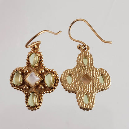 Enchanting Peridot Cross Byzantine Gemstone Earrings - TurkishBling