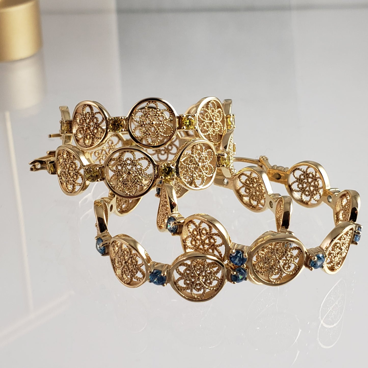 Filigree Floral Hoop Earrings with Gemstones