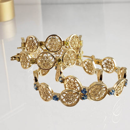 Filigree Floral Hoop Earrings with Gemstones - TurkishBling