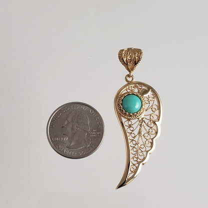 Filigree Angel Wing Pendant with Turquoise