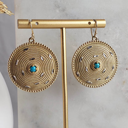 Shield Wickerwork Turquoise Earrings - TurkishBling