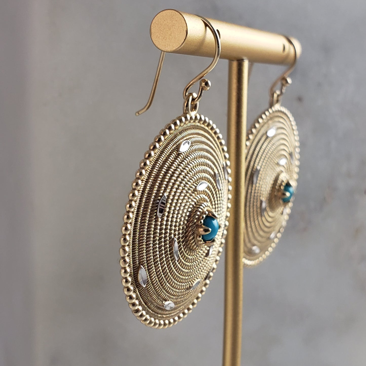 Shield Wickerwork Turquoise Earrings