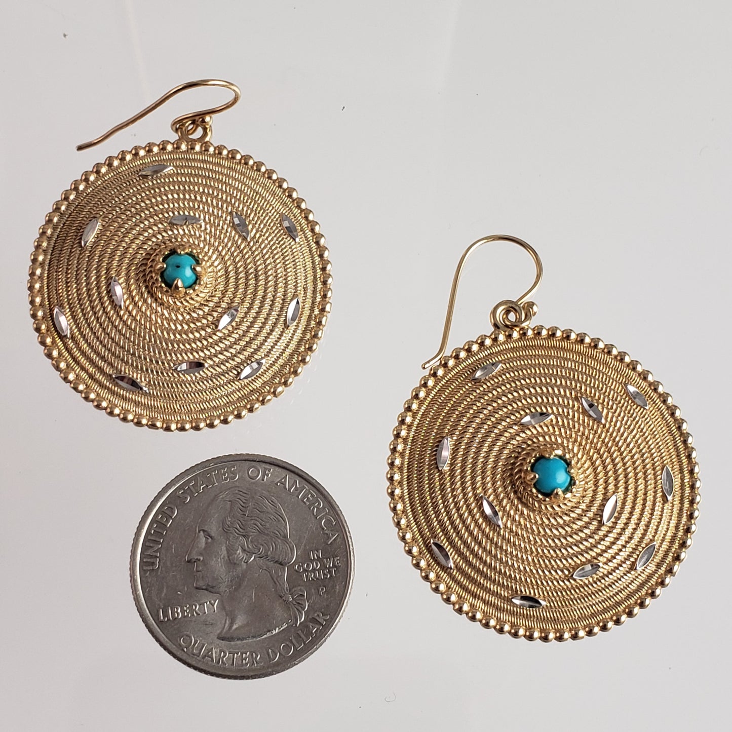 Shield Wickerwork Turquoise Earrings