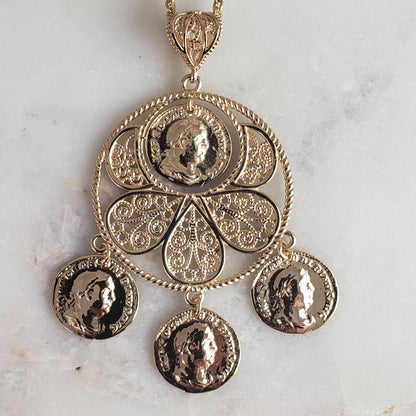 Roman Coin Filigree Pendant with 30" chain