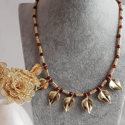 Carnelian Floral Leaf Necklace - TurkishBling