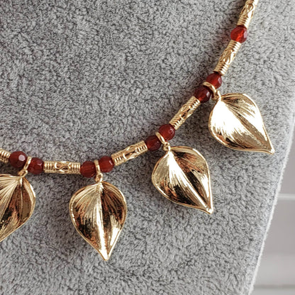 Carnelian Floral Leaf Necklace - TurkishBling
