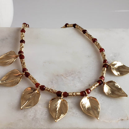 Carnelian Floral Leaf Necklace - TurkishBling