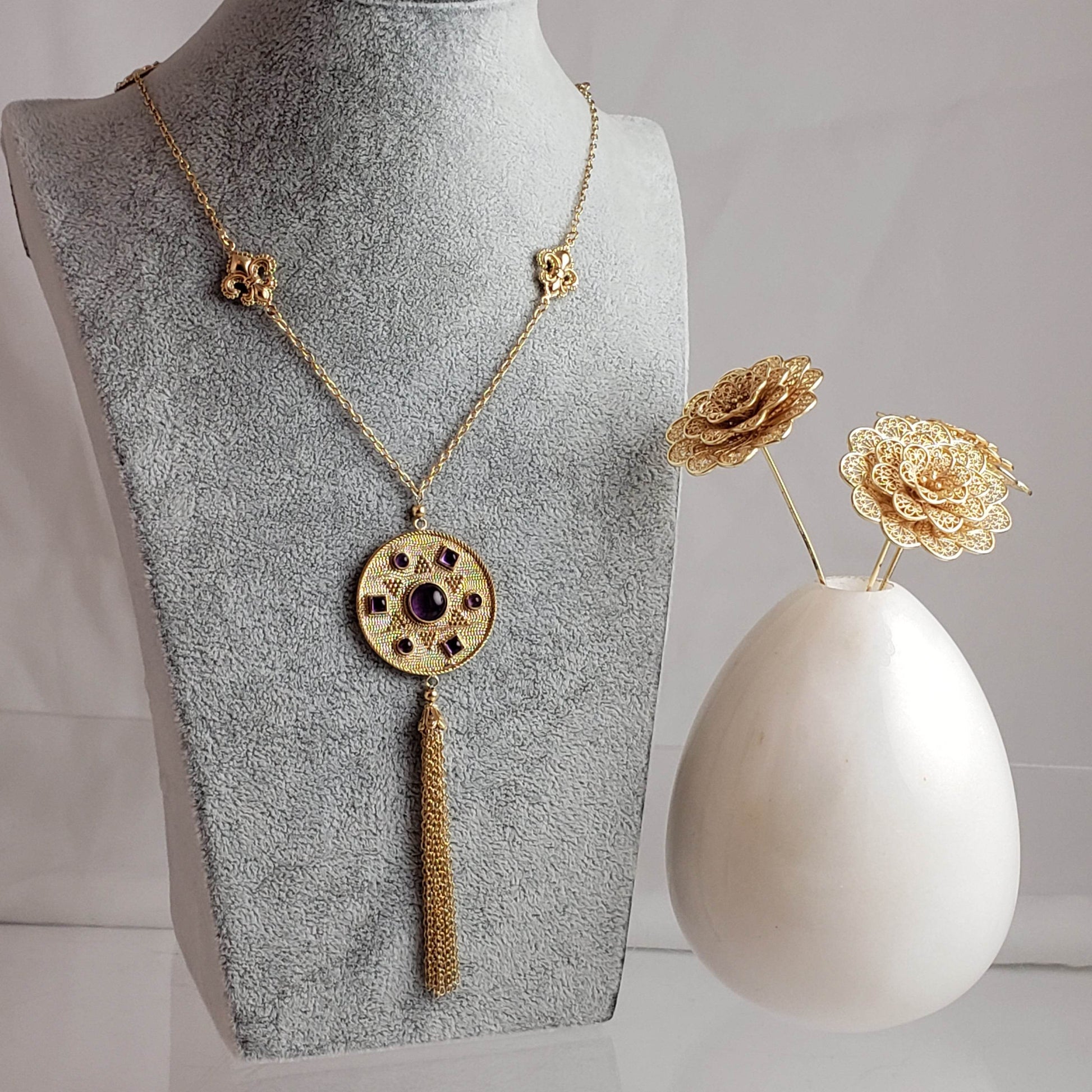 Amethyst Byzantine Tassel Necklace - TurkishBling