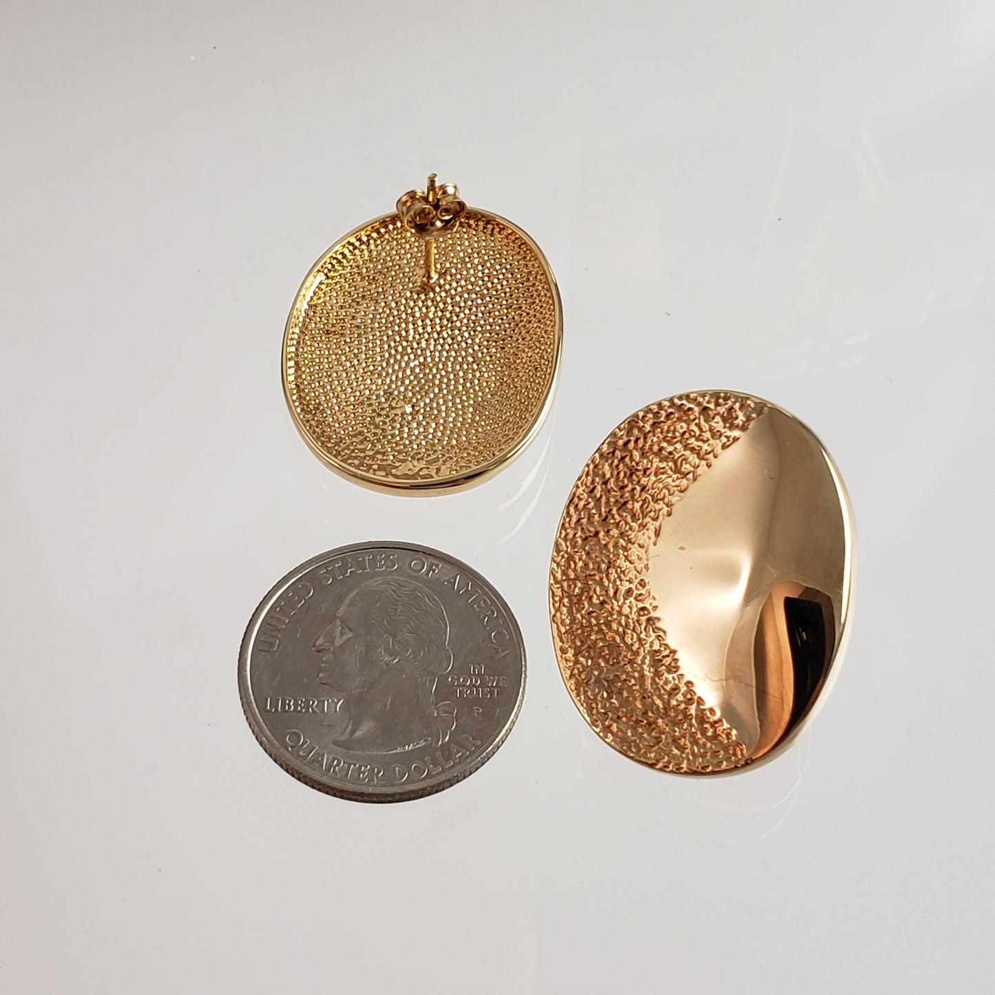 Oval Textured Gold Stud Earrings