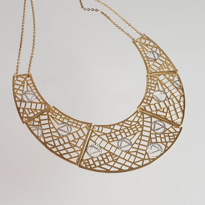 Cleopatra Gold Maximalist Geometric Statement Bib Necklace - TurkishBling