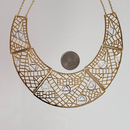 Cleopatra Gold Maximalist Geometric Statement Bib Necklace - TurkishBling