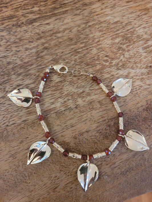 Carnelian Leaf Charm Bracelet