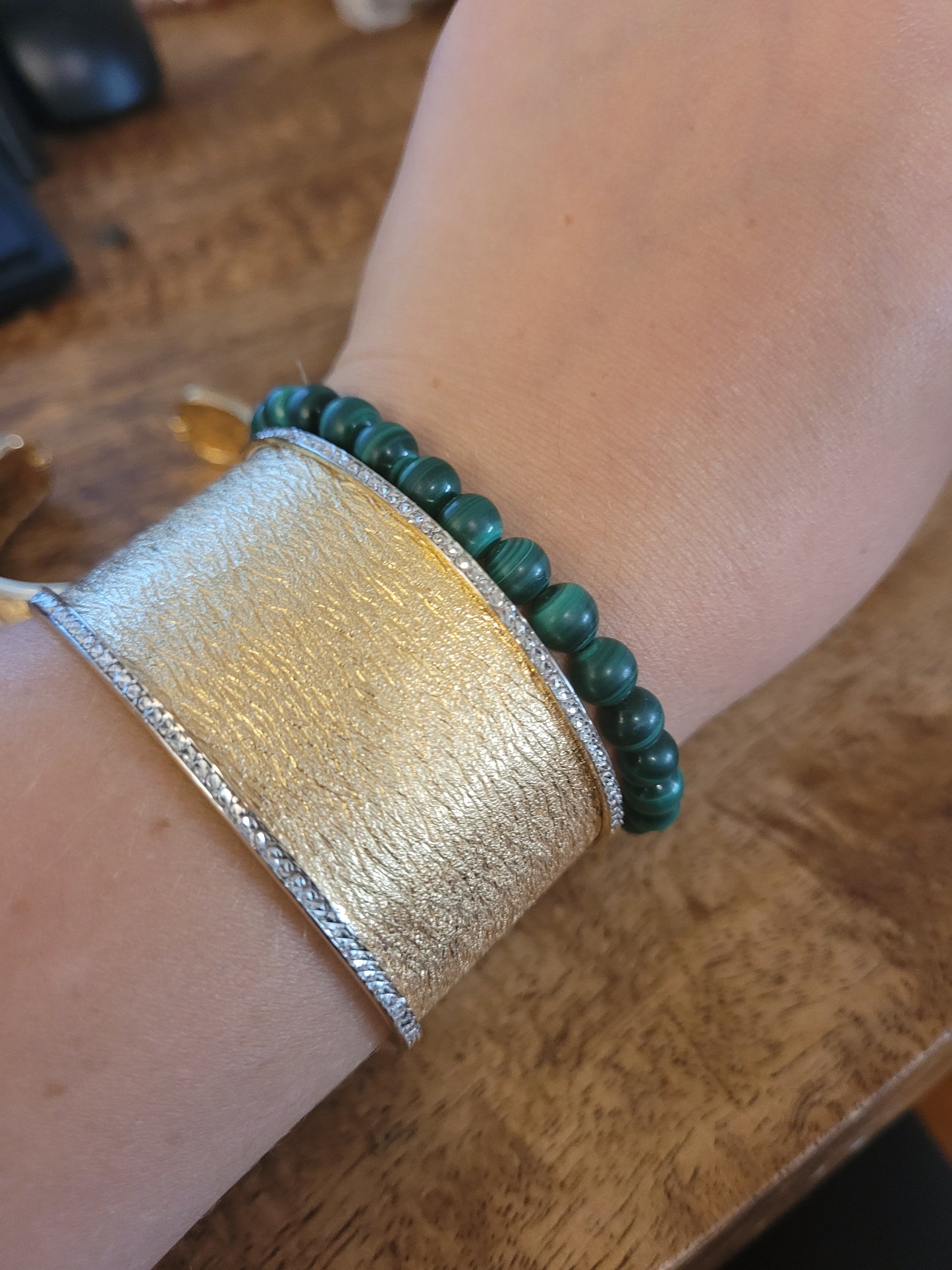 Textured Gold Cuff Bangle with Diamond Cut Sparkle