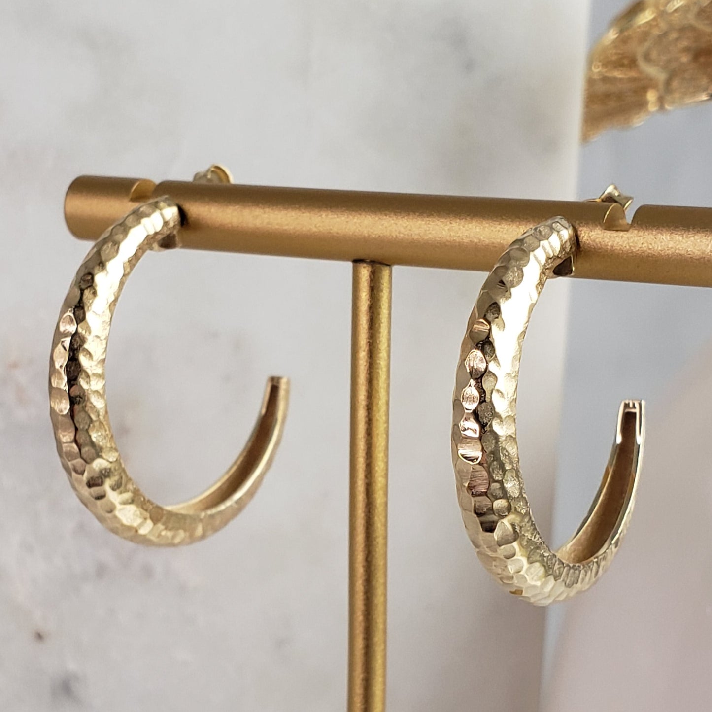 Hammered Textured Crescent Hoop Earrings