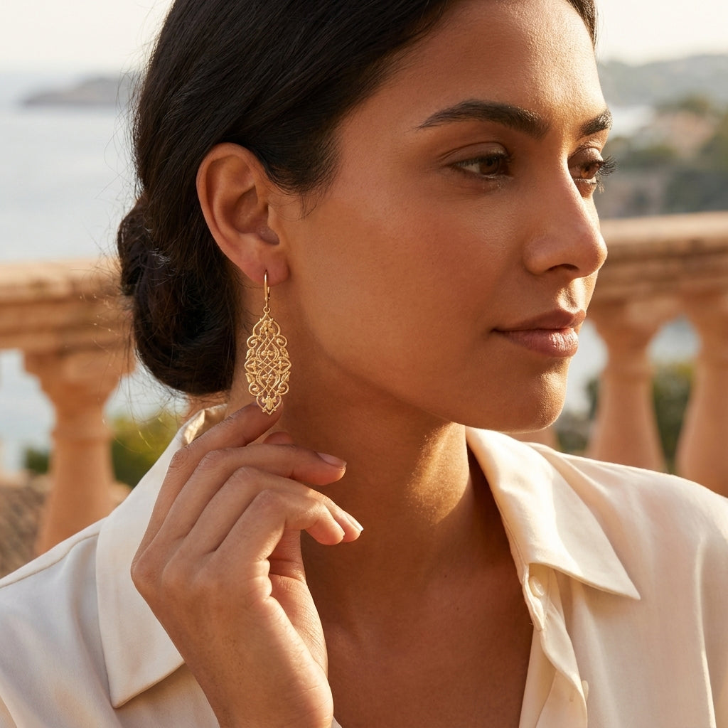 Ornate Openwork Scrollwork Drop Earrings