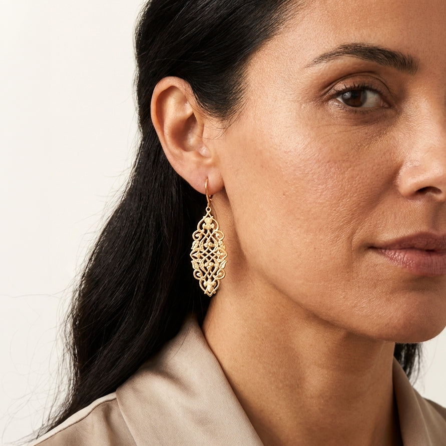 Ornate Openwork Scrollwork Drop Earrings