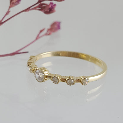 Cubic Zircon Station Gold Ring - 10k,14k,18k - TurkishBling