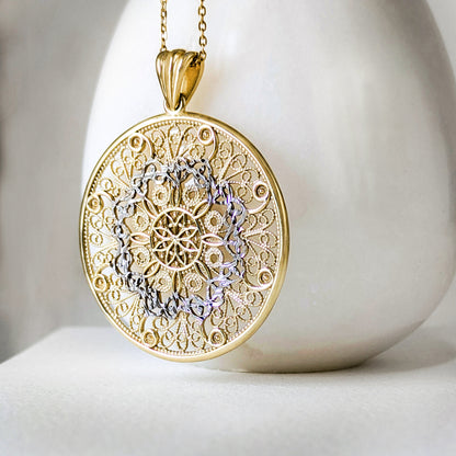 Filigree Mandala Pendant Round Openwork Medallion