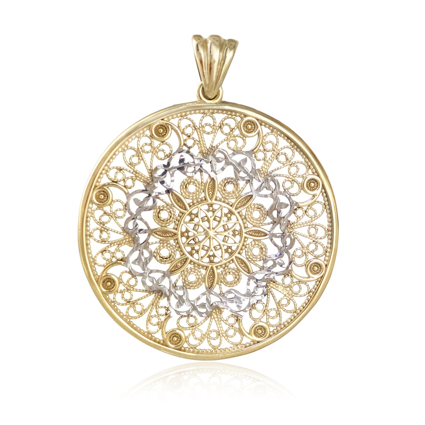 Gold Filigree Mandala Pendant Round Openwork Medallion Charm